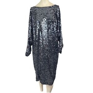 Vintage Cathy Hardwick Silk Sequin Dress Black 80s Designer Party Glam Cocktail